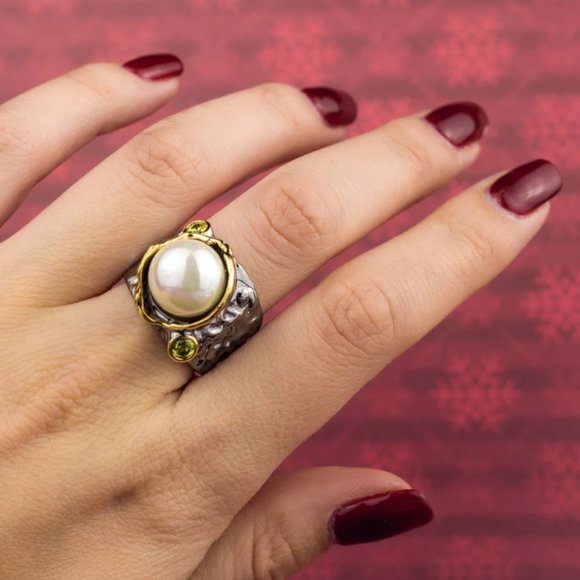 NEW Italian Jewelry Olivine Pearl Ring - Picture 5 of 14